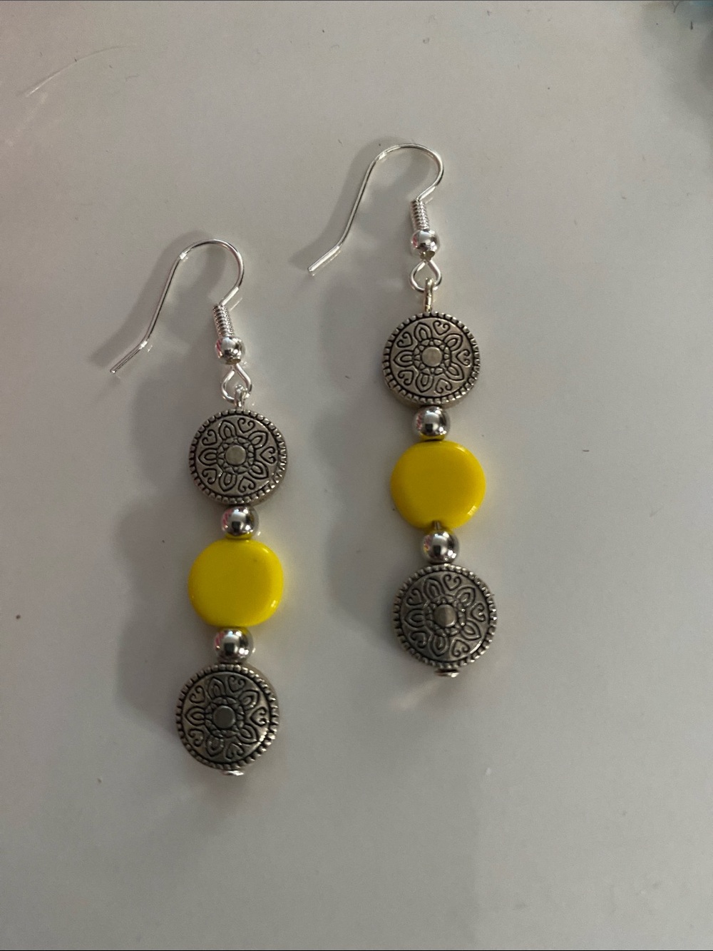 Good Vibes 😎 Only Silver Tone Drop Earrings with Yellow Accent Beads